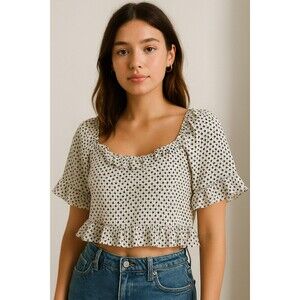 Star Print Size Small Ruffle Hem Crop Top Women’s‎ Flowy Boho Indie Blouse